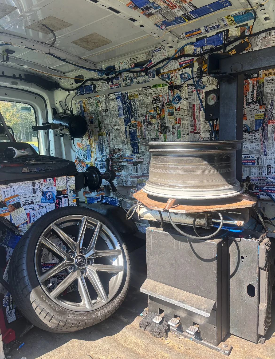 Tire and wheel equipment inside the TireXpress mobile setup